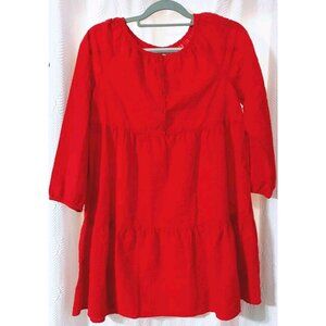 Old Navy Women's Long Sleeve Midi Dress Seersucker Red Swing Dress Size 18